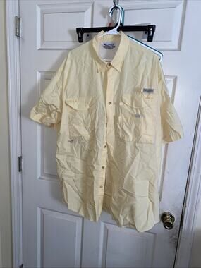 Columbia PFG Short Sleeve Yellow Shirt Men XL